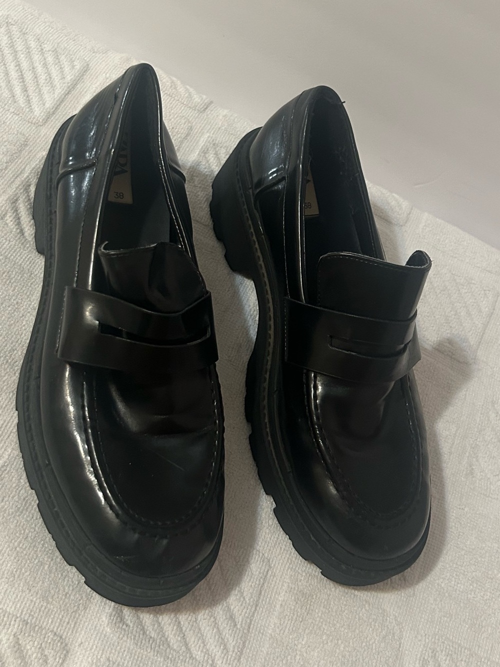Zara Black Patent Leather Chunky Loafers